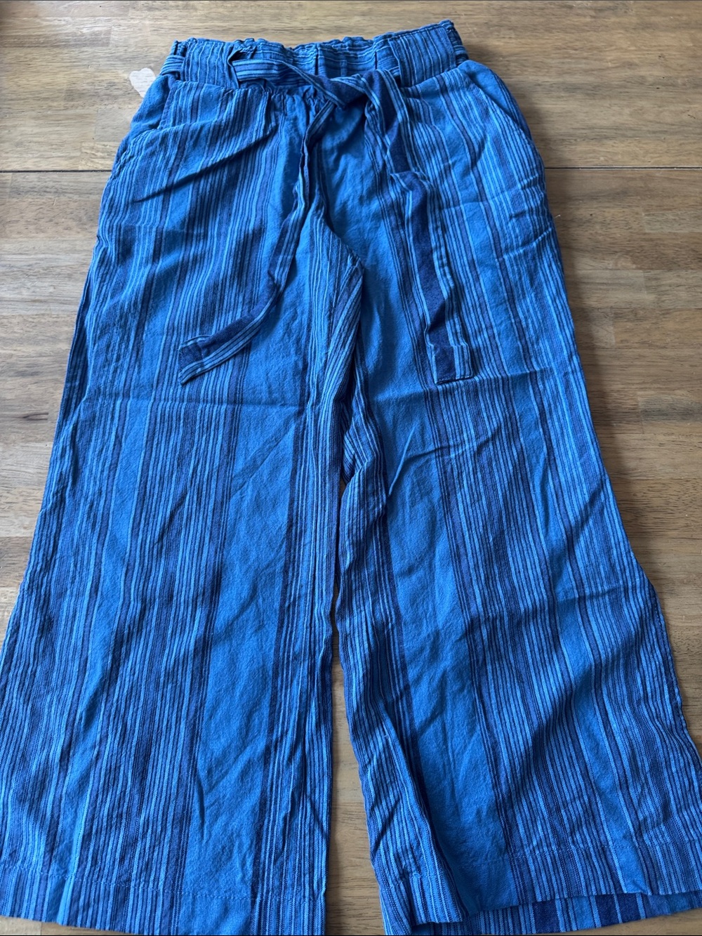 Indigo Rein Blue Striped Wide-Leg Pants with side slits